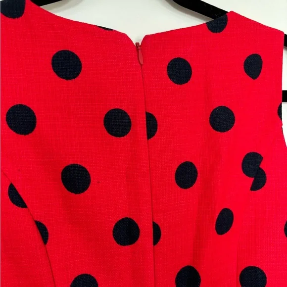 J Crew Red Black Polka Dot Short Sleeve Dress - Picture 3 of 4